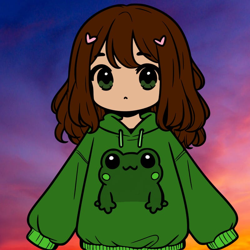 girl wearing frogging sweatshirt