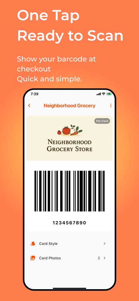 Store Card - All in One App - A digital grocery store loyalty card with a barcode ready to scan