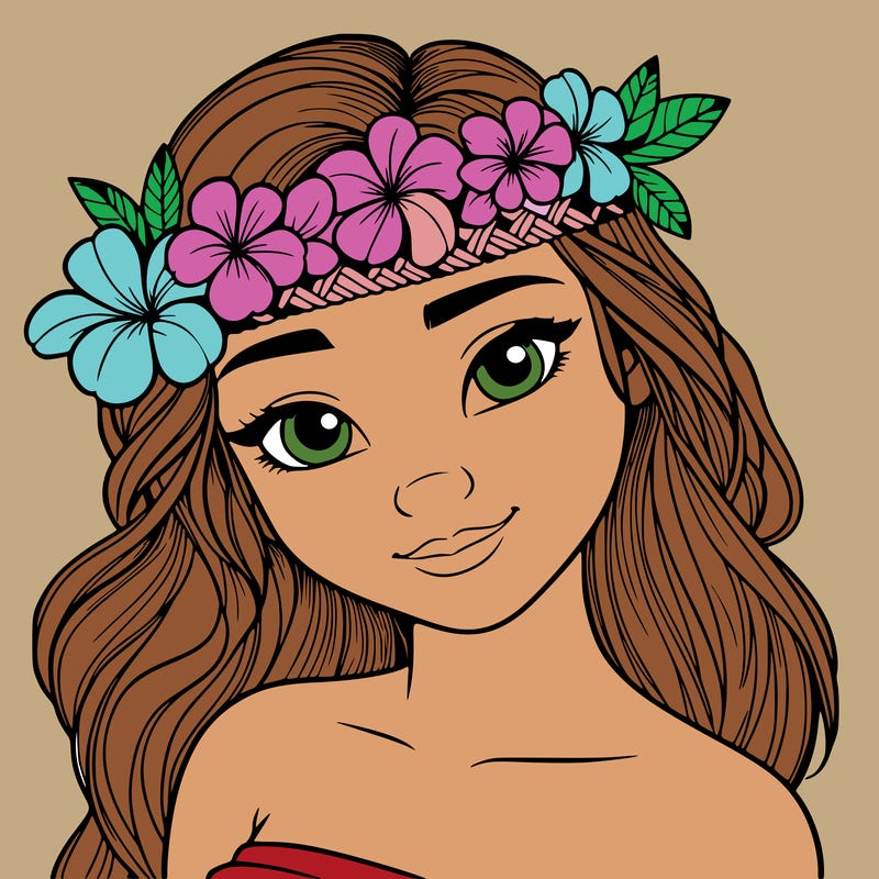 a realistic hawaiian girl with a head band of flowers on her head