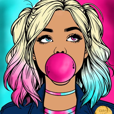 realististic girl blowing bubble -gum