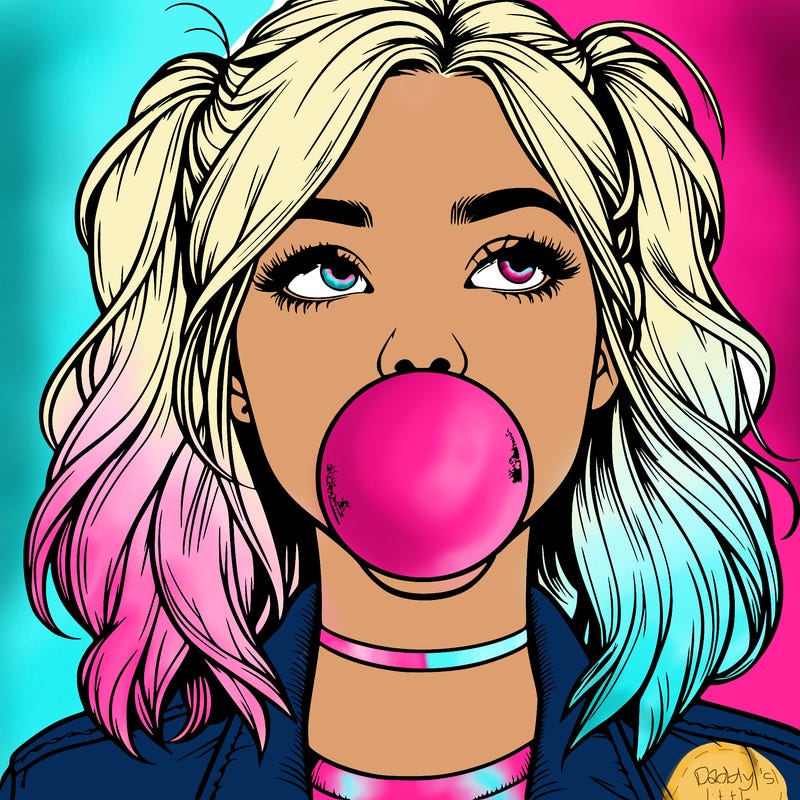 realististic girl blowing bubble -gum