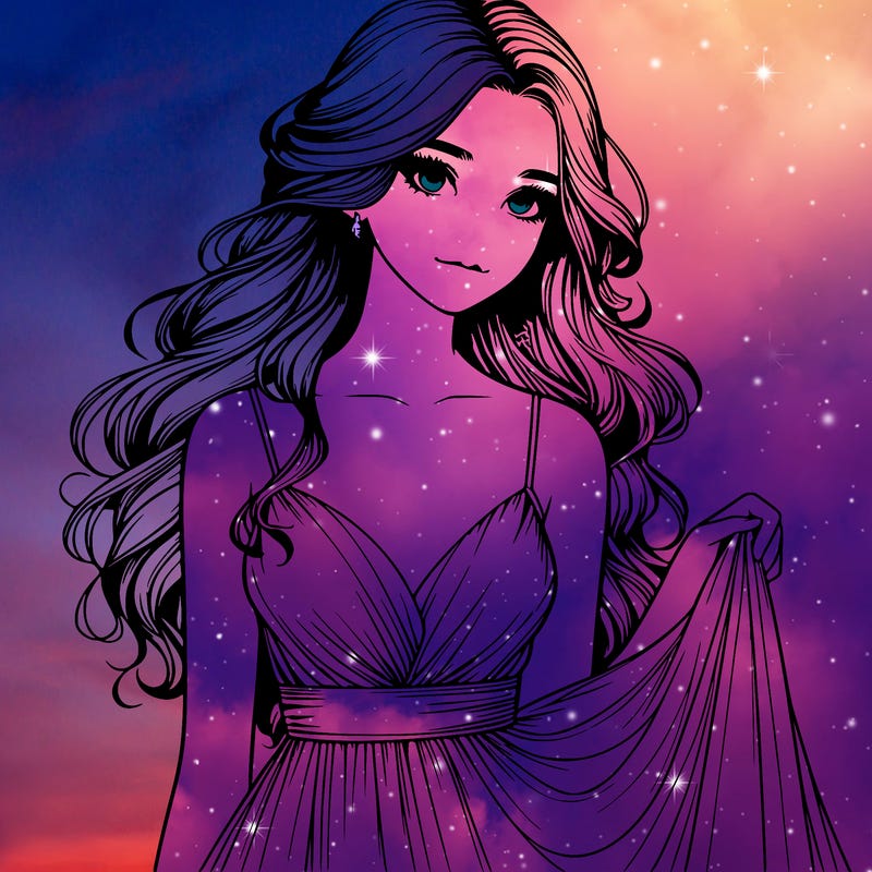 realistic girl in flowy silky prom dress