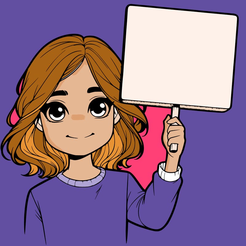 realistic girl holding up a sign