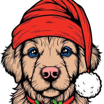 realistic dog with a christmas hat
