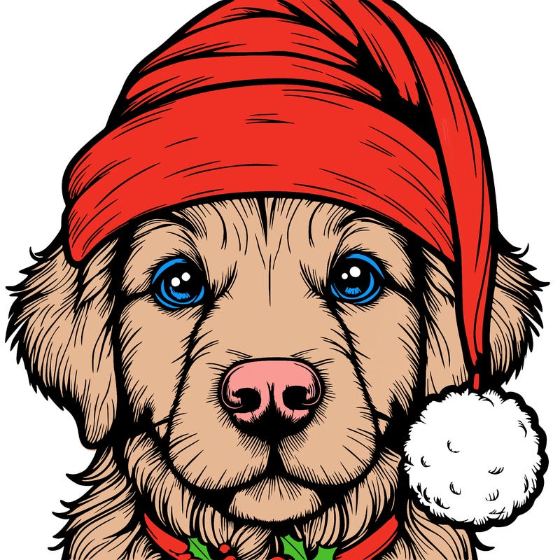 realistic dog with a christmas hat