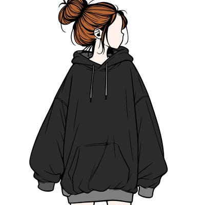 realistic girl with a oversized sweatshirt on and a bun