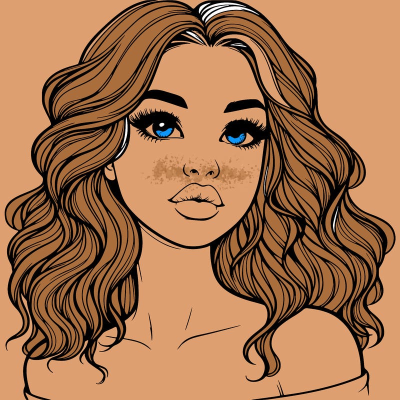 realistic girl with wavy hair and lips