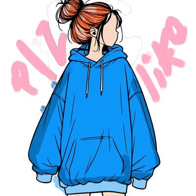 realistic girl with a oversized sweatshirt on and a bun