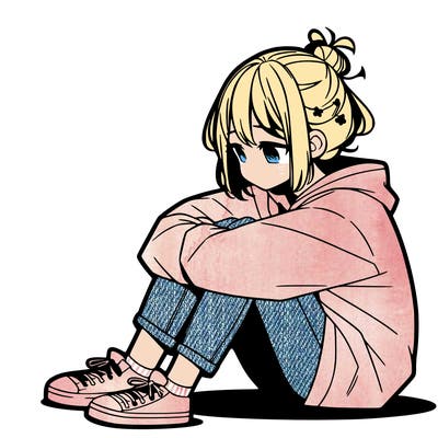 sad anime girl sitting alone
