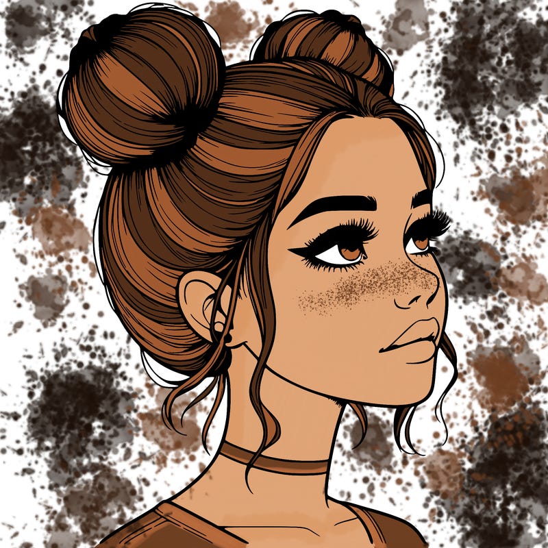 realistic girl with buns on the top of her head