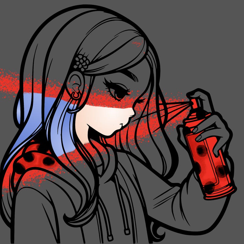 a realistic girl spray painting