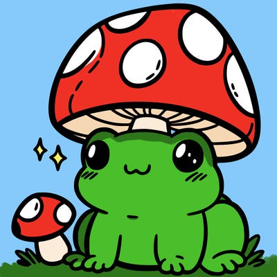 a cute frog with a mushroom hat