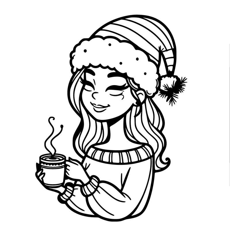 woman in a santa's hat drinking coffee
