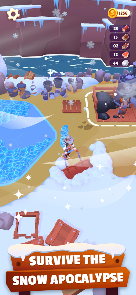Gold Rush: Frozen Adventures - Gold Rush Frozen Adventures에서 제설기를 사용하여 얼어붙은 정착지를 치우는 캐릭터.