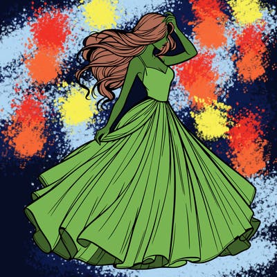 realistic woman with dress flowing in the wind