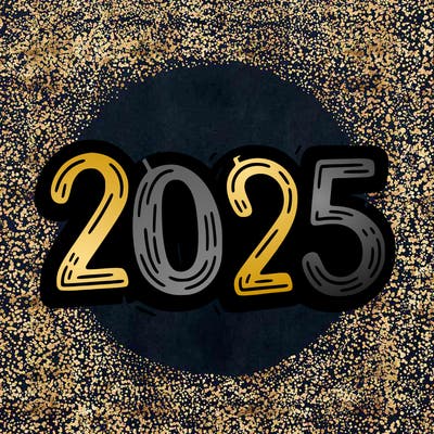 one line scrawled numbers sketch design “2025”