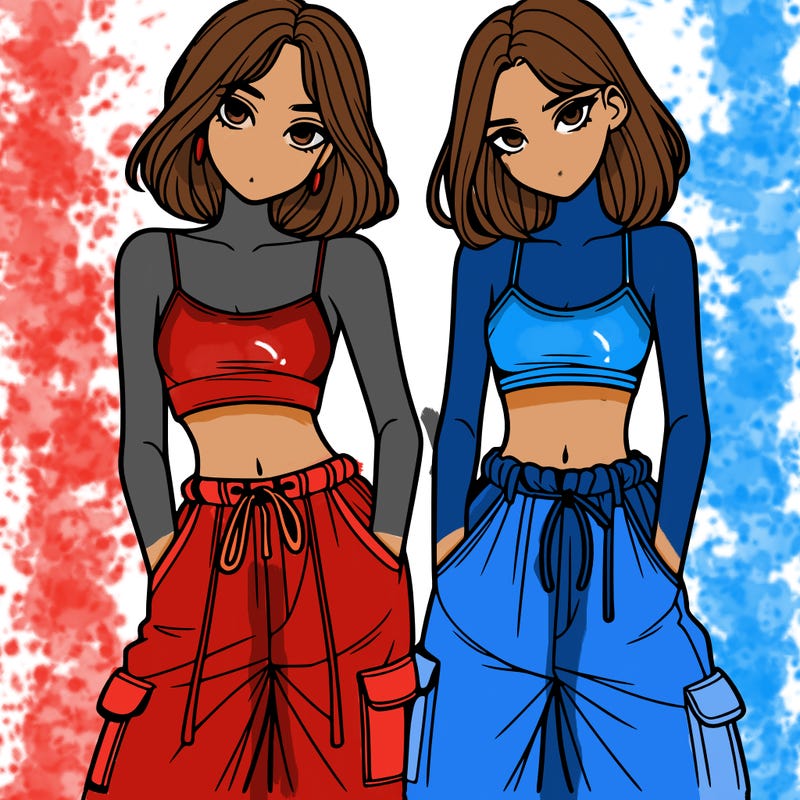 two girls with crop top with baggy pants