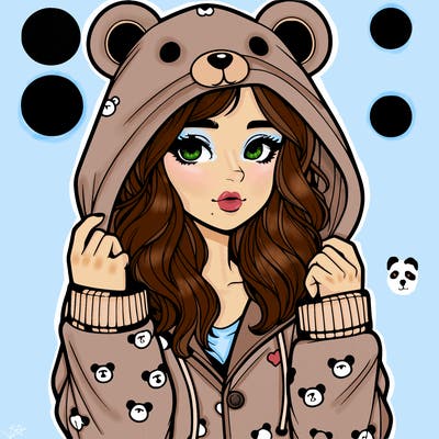 realistic girl in a animal pjs hoodie