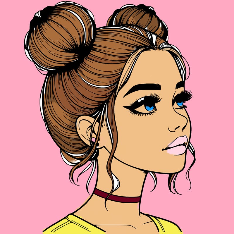 realistic girl with buns on the top of her head