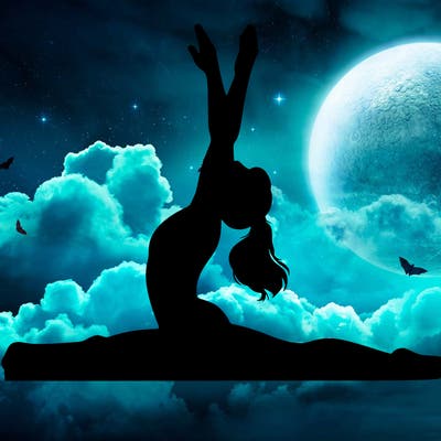 realistic gymnast doing splits with plain background