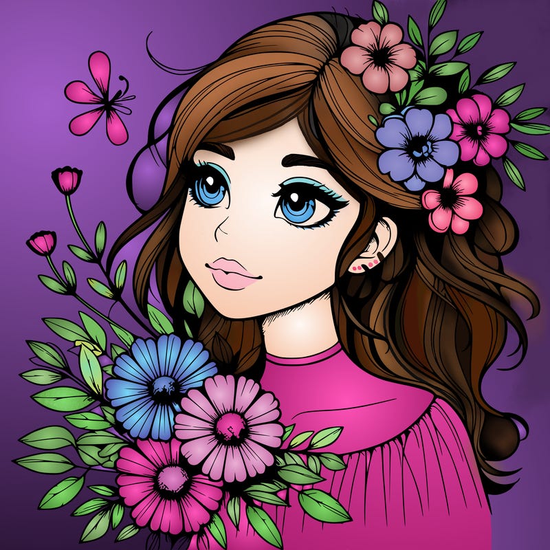 realistic girl with flowers