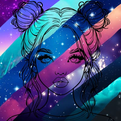 realistic girl with two buns in hair and lips