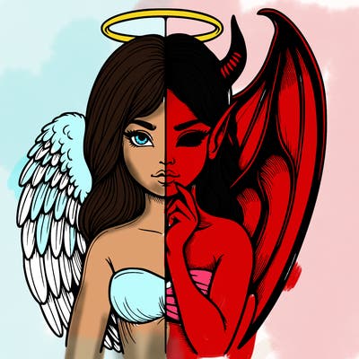 realistic angel half demon