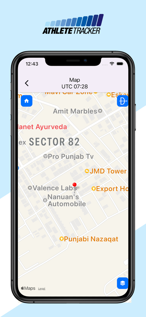 Athlete Tracker - Athlete Tracker app map screen displaying training and event locations on a smartphone