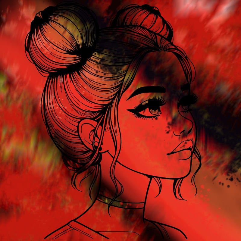 realistic girl with buns on the top of her head