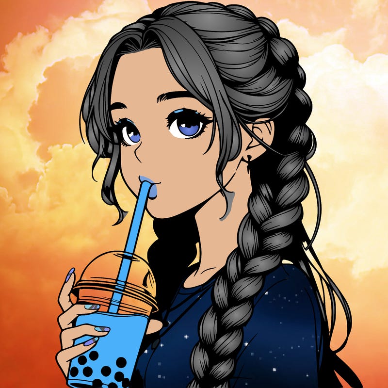 realistic girl with braided hair drinking boba