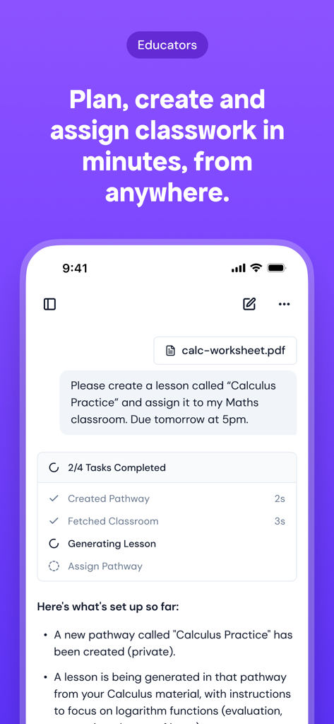 Mindjoy Learning - Mindjoy Learning app interface for educators to create and assign AI lessons from anywhere