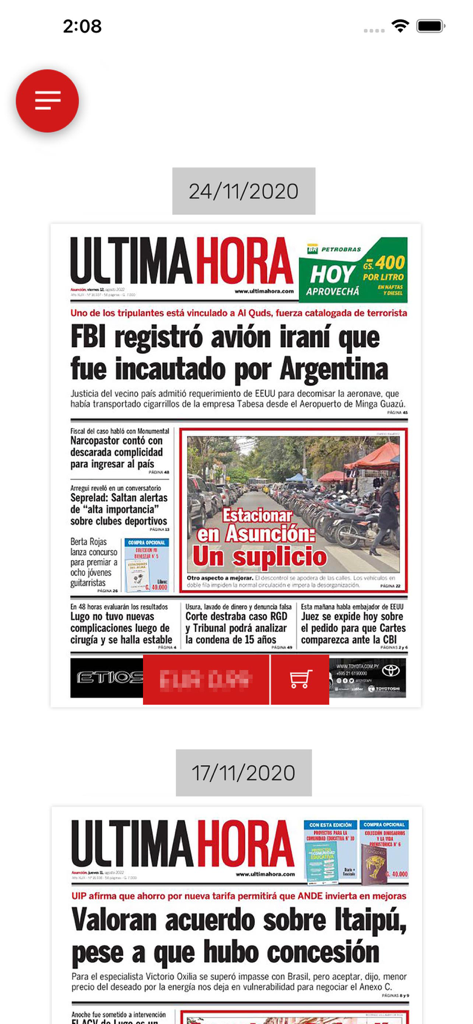 Digital archive of Ultima Hora newspaper front pages in the Kiosco UH mobile application
