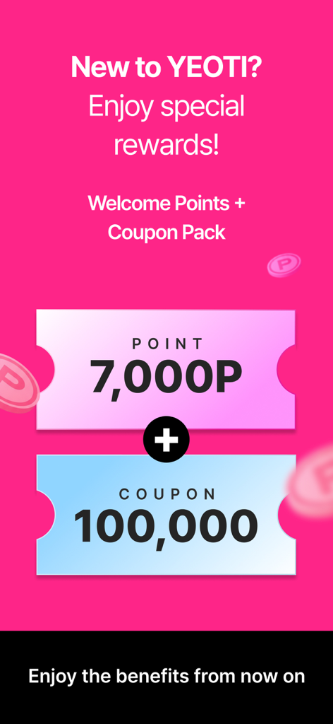 YeoTi, Korean Skin Clinic App - YeoTi app welcome screen showing 7000 points and 100000 coupon rewards for new users