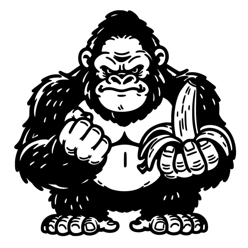 gorilla with banana in hand