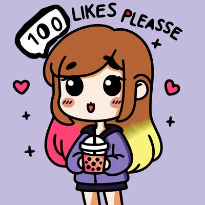 girl holding boba while saying 100 likes please