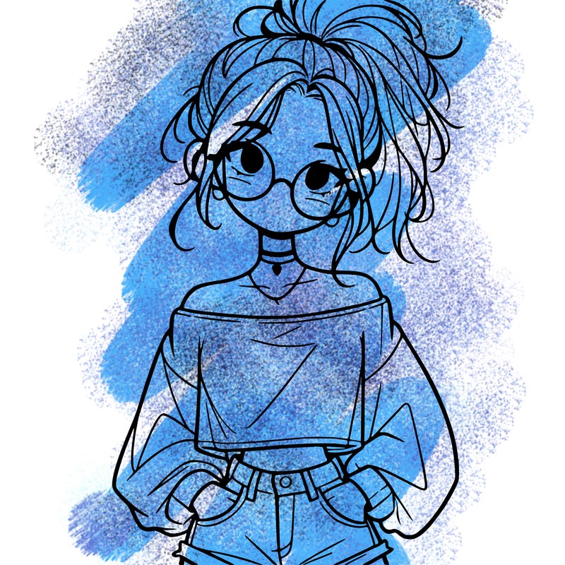girl with a messy ponytail glasses a baggy crop top and jean shorts