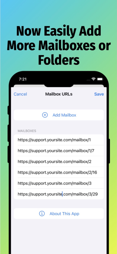 FreeScout Plus interface for adding multiple mailbox and folder URLs