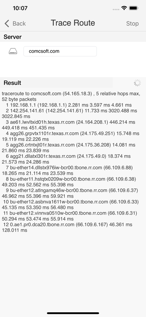 iNetTools - Ping,DNS,Port Scan - Aplicativo móvel iNetTools exibindo resultados de diagnóstico de trace route de rede