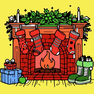 christmas fireplace with  stockings