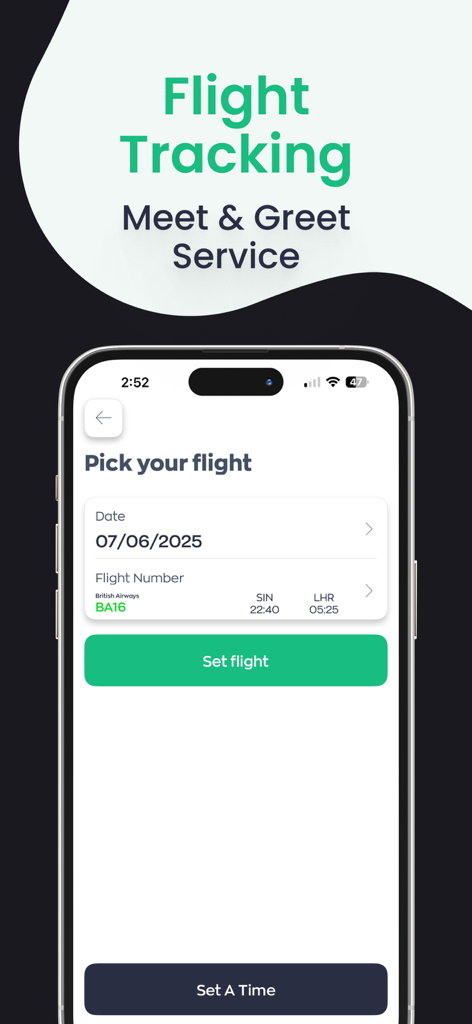 Abetta - Rides & Couriers - Abetta app screen for flight tracking and meet and greet airport pickup service