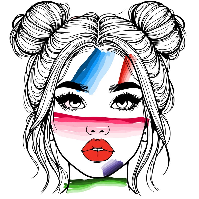 realistic girl with two buns on her hair and lips