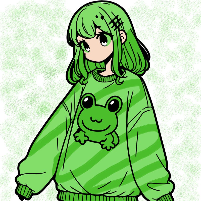girl wearing frogging sweatshirt