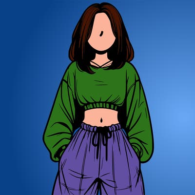 realistic girl faceless with baggy pants and a crop top