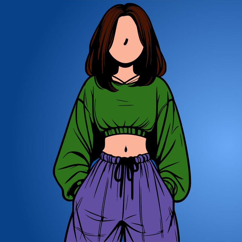 realistic girl faceless with baggy pants and a crop top