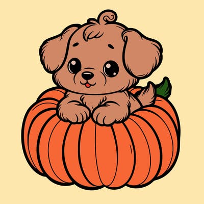 cute little puppy in a pumpkin
