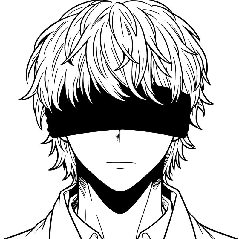 white haired man blindfolded