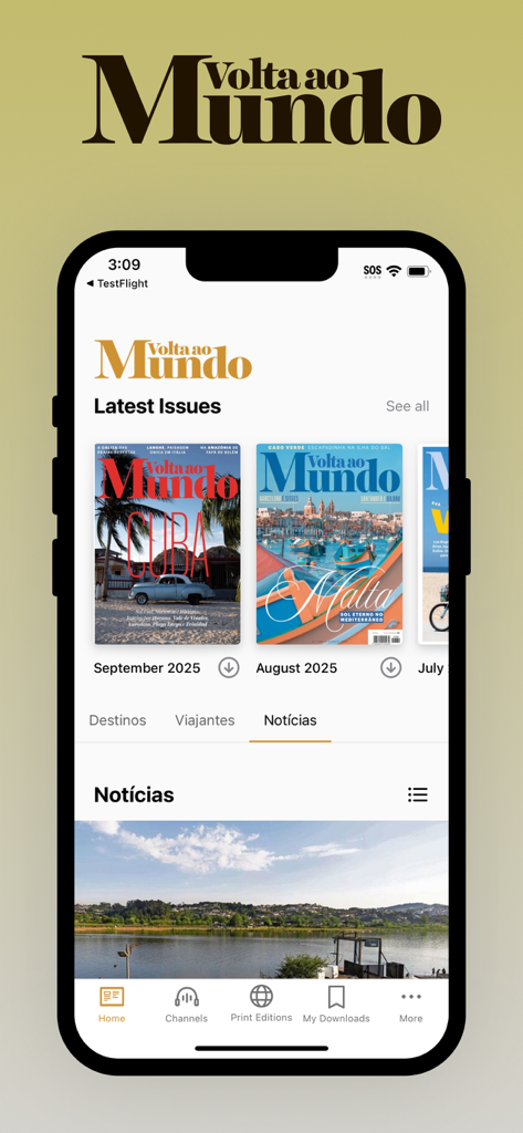 Volta ao Mundo - Volta ao Mundo travel magazine app home screen showing latest issues and news