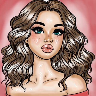 realistic girl with wavy hair and lips