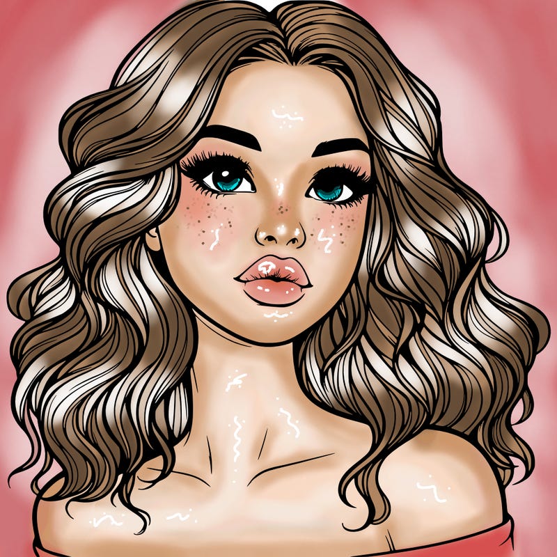 realistic girl with wavy hair and lips