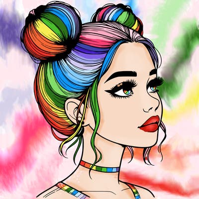 realistic girl with buns on the top of her head